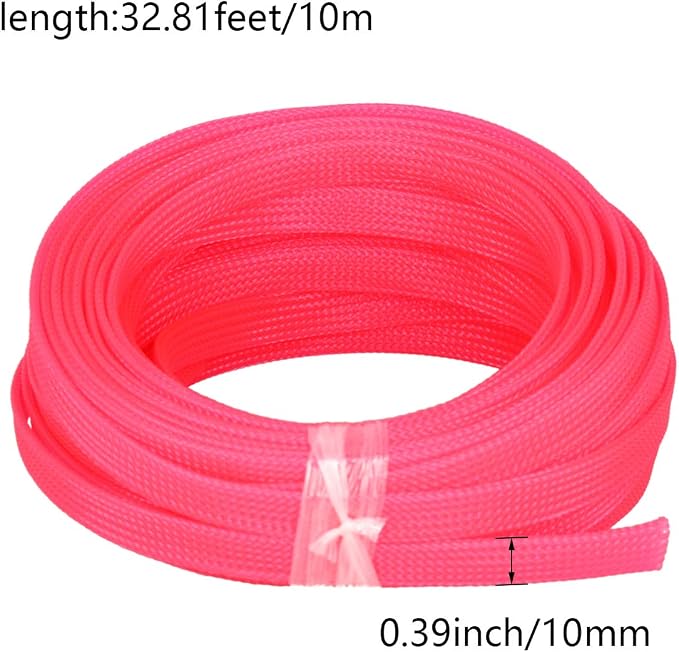 Heyiarbeit 10m/32.8ft PET Expandable Braid Cable Sleeving Flexible Wire Mesh Sleeve Pink 10mm