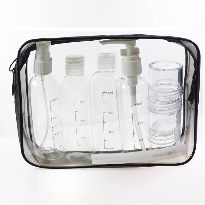 Clear Travel Toiletry Bag TSA Approved Toiletry Cosmetic Bags Men Women & Travel Bottles set for Toiletries TSA Approved Travel Bottle 3.4 oz Leak Proof Refillable & Travel Containers for Toiletries