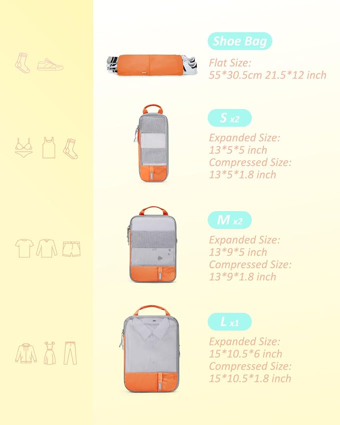 BAGSMART Compression Packing Cubes for Travel Essentials | 14 Set /6 Set /4 Set/2 Set, Lightweight, Durable