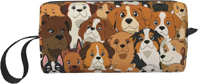 Cute Dog Faces Makeup Bag for Women with Wrist Strap | Durable 600D Oxford Fabric Cosmetic Organizer,Compact Travel Pouch with Handle for Gym & Daily Use
