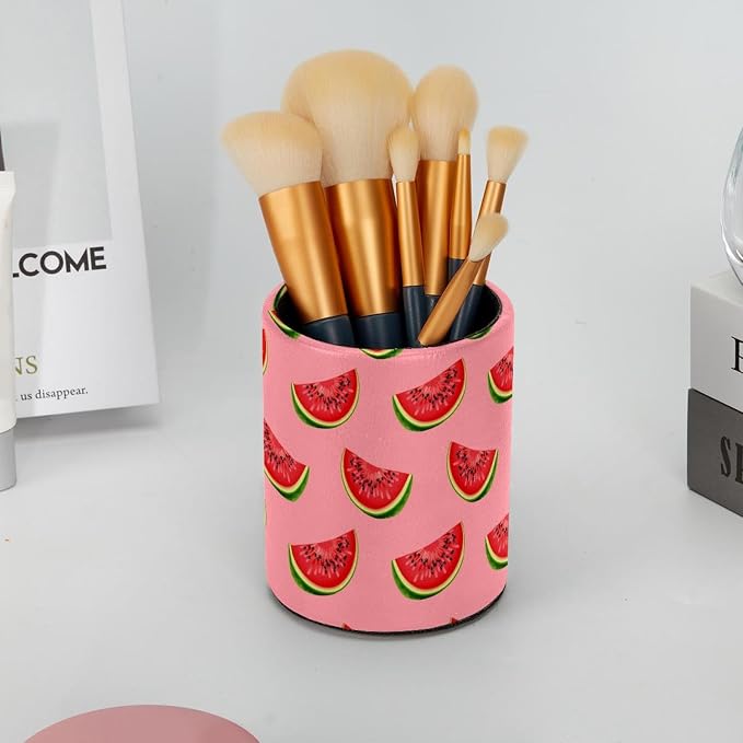 Pen Holder Stand for Desk, Pink Watermelon Pattern Desk Organizer Makeup Brush Holder for School, Home, Office