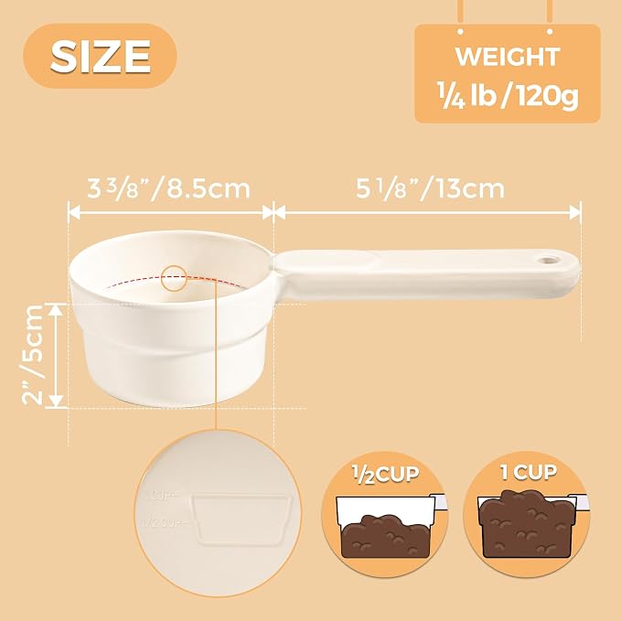 ComSaf Dog Food Scoop 1 Cup Size, Pet Food Measuring Cup for Dogs and Cats | Pet Food Scooper, One-Cup Portion Measure, Long Handle, Dry Kibble, For Feed Storage Bins, Dishwasher Safe