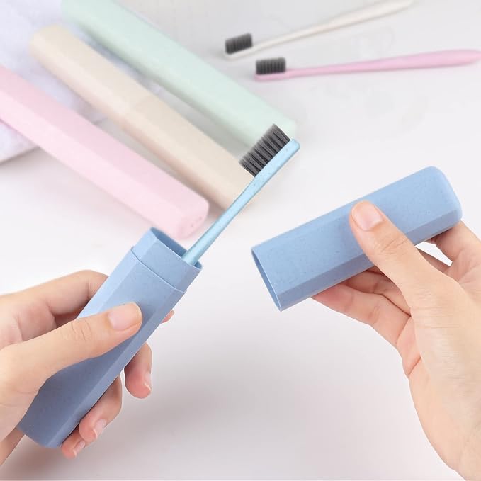Hooqict 4 Pack Travel Toothbrush Case Portable Travel Toothbrush Holder Plastic Toothbrush Container Protector Cover for Traveling, Camping, Home, School, Business