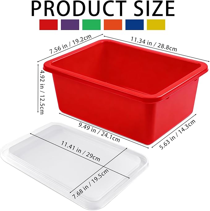Nexboraque 6 Pack Colored Bins with Lids | 5 Qt Plastic Cubby Bins Storage Bins Stackable Toy Bins Organizer for Classroom, Home