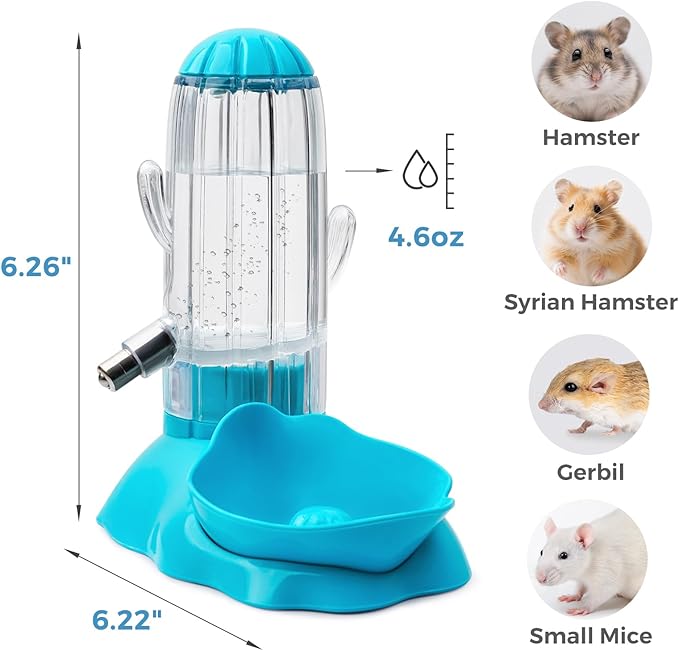 VANNON 2-in-1 Hamster Water Bottle & Food Feeder, 4.6oz/130ml Top-Fill Small Animal Cage Water Dispenser & Food Dish, BPA-Free, Anti-Leak for Hamster, Gerbil, Mouse