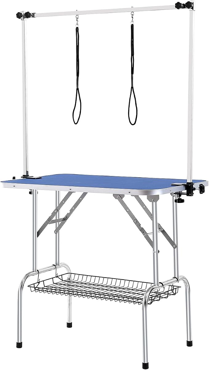 VEVOR Pet Grooming Table, 36 x 24 Inch with 2 Height Adjustable Arms, 330LBS Static Weight Capacity, Foldable Dog Groom Station with No-Sit Haunch Holder with Grooming Loop, for Medium and Small Dogs