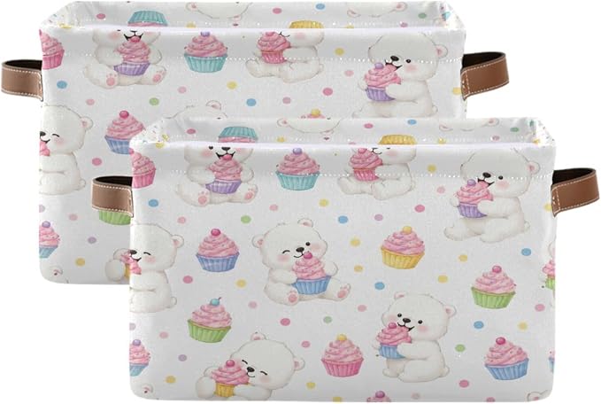 Kigai Storage Basket, Fabric Collapsible Closet Organizer Bin | Bear Waterproof Foldable Canvas Basket with Handles for Shelves, Nursery, Closet, Bedroom & Bathroom
