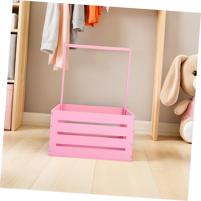 UPKOCH Wooden Storage Crate with Handle Versatile Organizer for Shower Newborns Dolls Pets Space Efficient Pink Storage for Parents