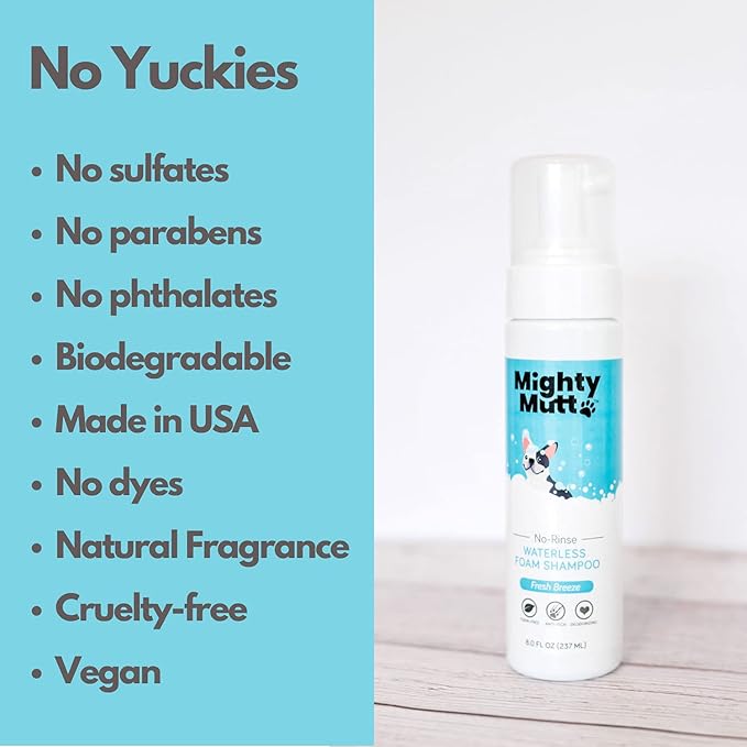 Mighty Mutt Waterless Foam Shampoo for Dogs | Dry Shampoo for Dogs No Rinse | Deodorizes Smelly Dogs | Soothing & Anti-Itch | Hypoallergenic | Waterless Dog Shampoo – Fresh Breeze Refill | 30 fl oz