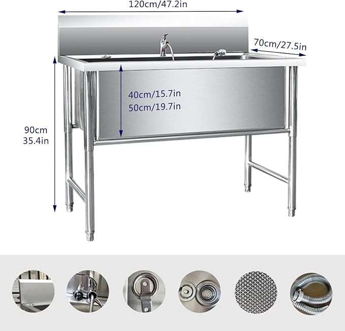 47 Inch Dog Grooming Bathtub Station,Professional Stainless Steel Dog Bathing Station,Wash Shower Sink for Large Dogs,Dog Washing Station,Pet Wash Bath Station,Dog Grooming Tub,Deep 40cm/15.7in