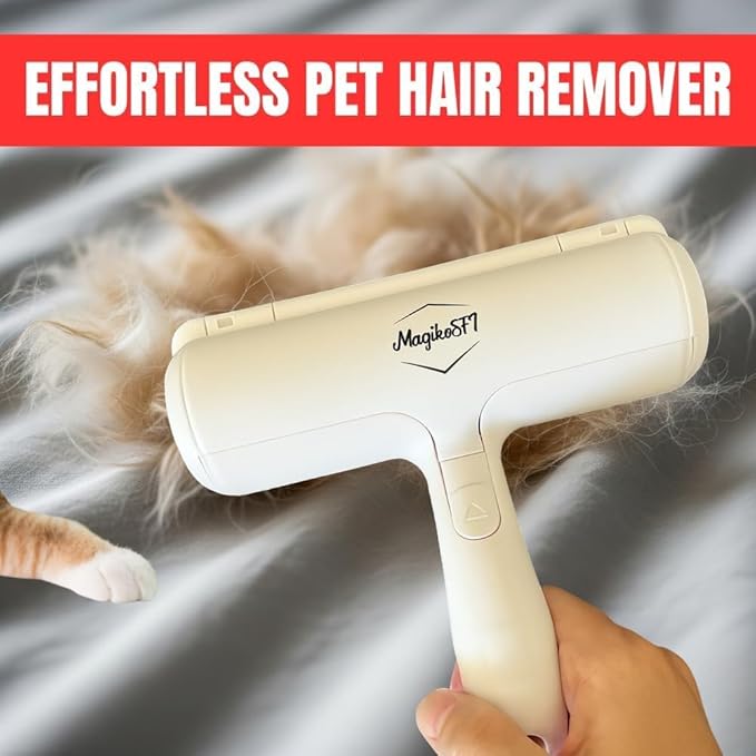 Pet Hair Remover Roller | Reusable Lint Roller for Dog & Cat Hair | Multi-Surface Fur Remover for Furniture, Couch, Carpet, Clothes & Bedding | Portable, Eco-Friendly Cleaning Tool (White)