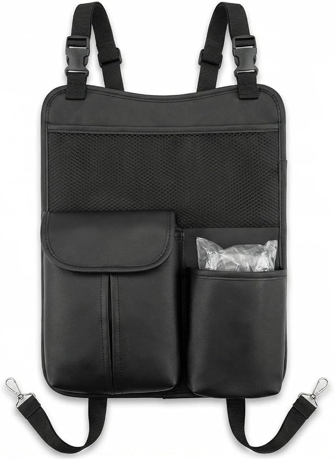 Upgraded Car Mesh Bag Elastic Seat Back Mesh Bag With Paper Towel and Handbag Bracket and Back Seat Storage Bag for Children Pets and Travel Necessities. (black)