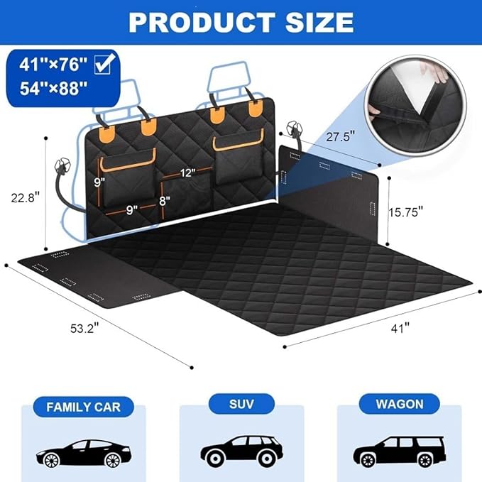 Pet Travel Mat for BMW X7 Z4 M1 M3 M4 M6, Dog Cargo Liner | Full Coverage Trunk Cover | Rear Cargo Protection | Waterproof | Storage Pockets | Side Flaps | Foldable Storage | Road Trip