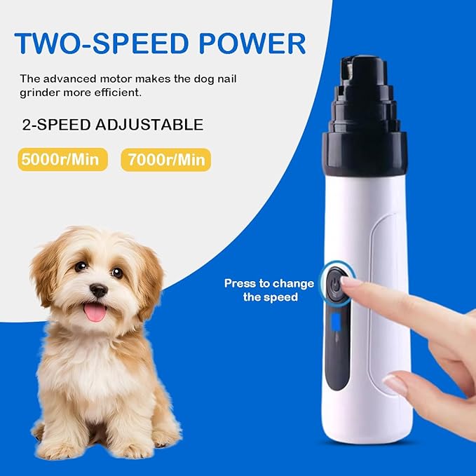Silent Dog Nail Grinder, 2025 Upgraded Pet Nail Trimmer with 2-Speed Settings & 3 Grinding Ports, USB Rechargeable Dog Nail Clippers for Small, Medium & Large Pets
