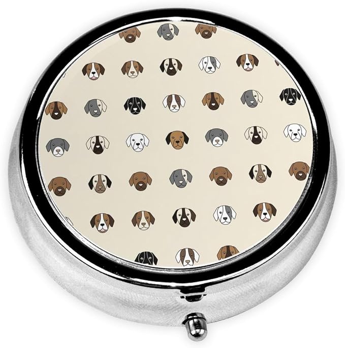 Portable Pill Organizer, Pitbull Heads Round Cute Container, Mini Case for Vitamins, Travel Holder Purse Use for Women