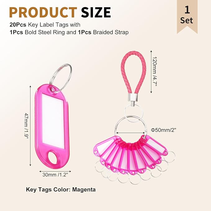 PATIKIL Key Tags with Labels, Key Organizer Keychain Markers Tags Holder with Bold Steel Ring and Braided Strap for Office