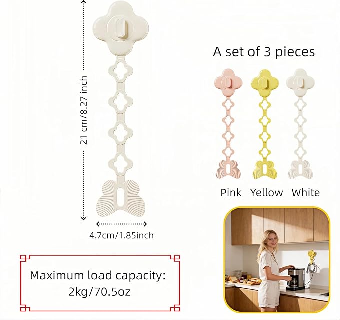 2-in-1 Cord Wrap and Cable Organizer with No-Trace Adhesive, TPR, Set of 3, Pink, Yellow, White, for Kitchen, Bathroom, Living Room