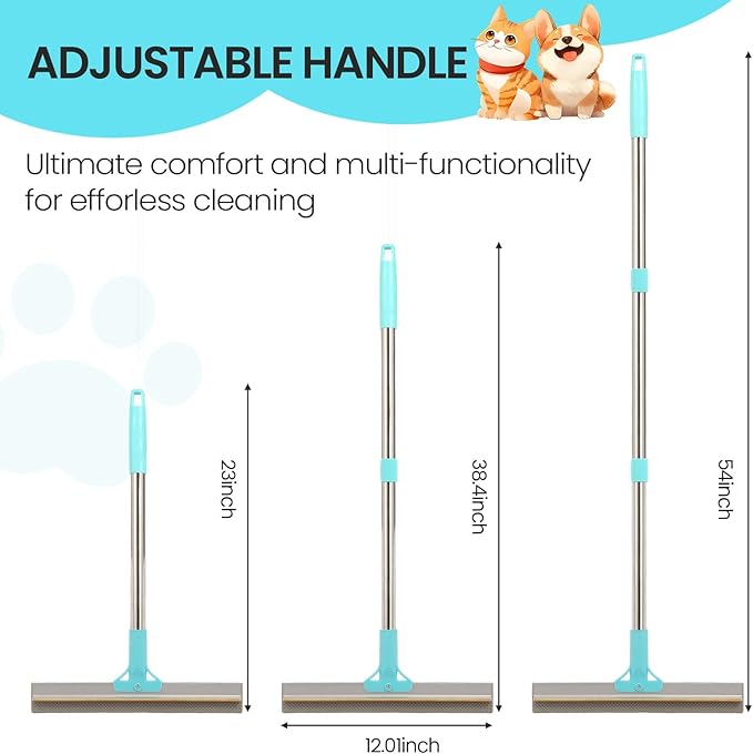 Carpet Rake for Pet Hair Removal, 2 in 1 TPU and Copper Rake Teeth, Adjustable Long Handle, Double-Sided Reusable Dog Cat Fur Remover with Hair Removal Glove, Pet Fur Rake for Rugs, Mats