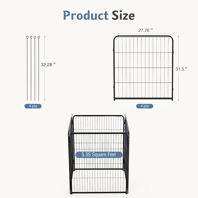DUMOS Dog Playpen 32 Inch 4 Panels Indoor Outdoor Metal Pet Fence | Foldable Dog Play Pen with Door, Portable Exercise, RV Camping, Puppy Small Medium Dogs