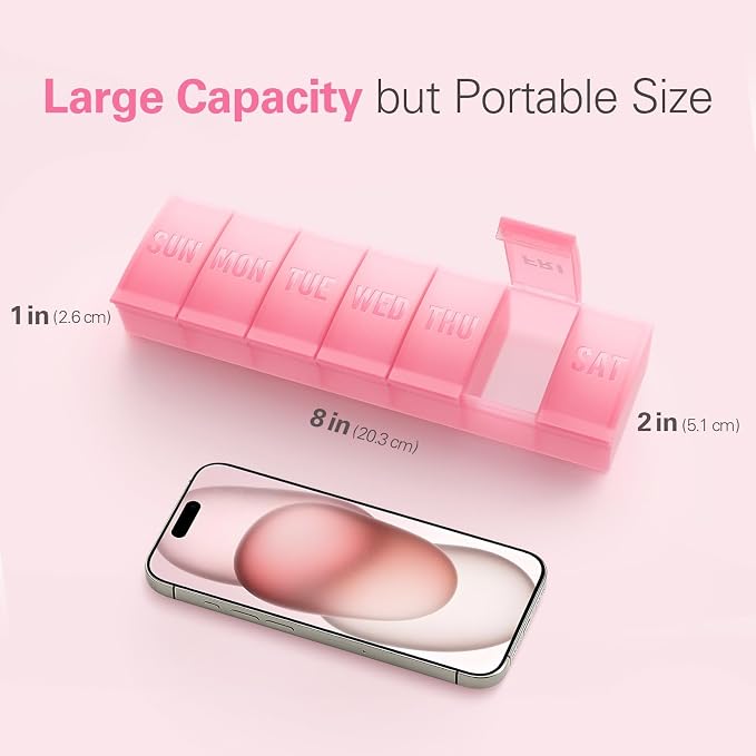 Barhon Large Pill Organizer Weekly, Vitamin Case Box Large Capacity Compartments, 7 Day Pill Containers for Medicine Supplements Fish Oil, Lavender