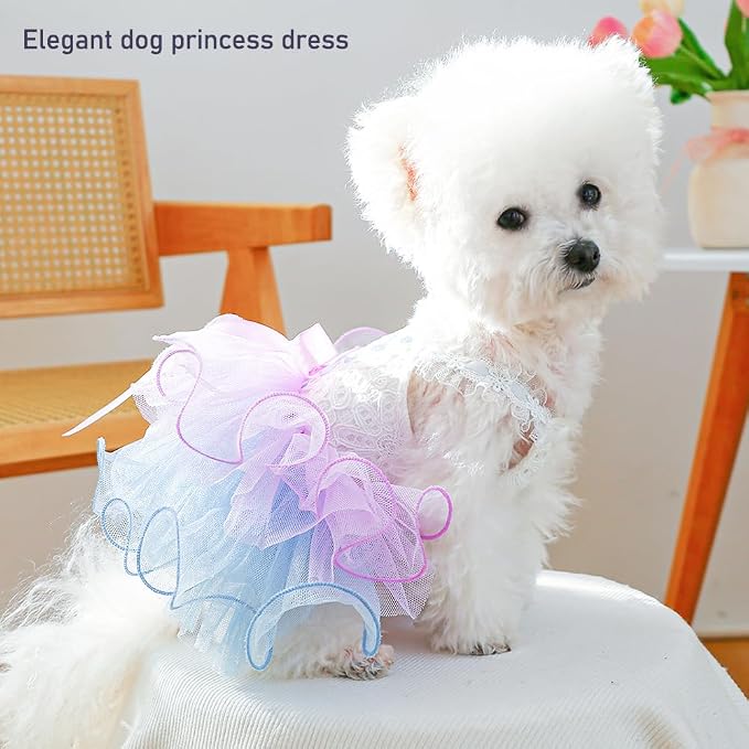 Fancy Small Dog Dress with Bow Knot Sleeveless Girl Puppy Princess Tutu Skirt Holiday Cat Outfit Doggy Apparel Summer Pet Clothes for Chihuahua Yorkie Pomeranian Poodle (Purple, Large)