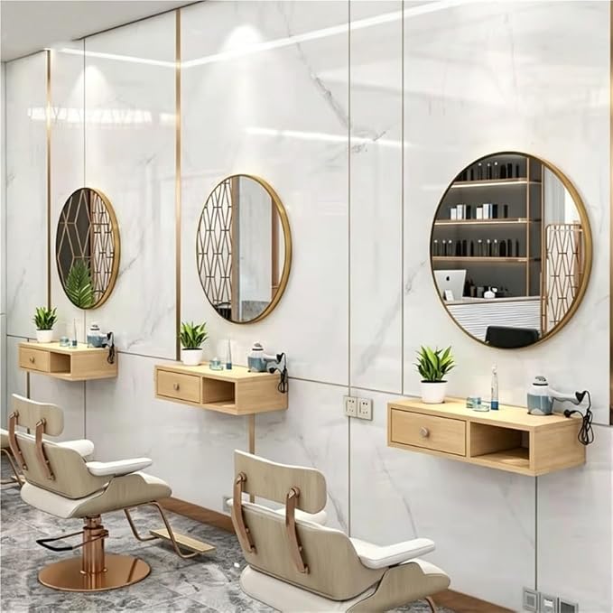 Wall Mounted Salon Station with Drawer, Barber Station with Hair Dryer Holder, Large Capacity Barber Desk, Barber Shop Hair Styling Cabinet for Spa, Salon(Multi-Colored,50cm/19.7in)