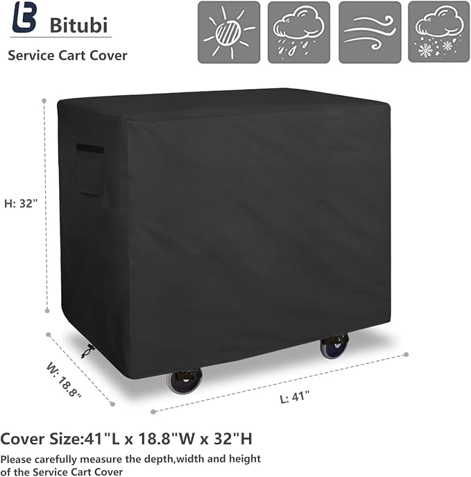 Bitubi Service Cart Cover for 500-Pound Capacity Service Utility Cart,Heavy Duty Waterproof Utility Cart Cover - 41''L x 18.8''W x 32''H(Black)