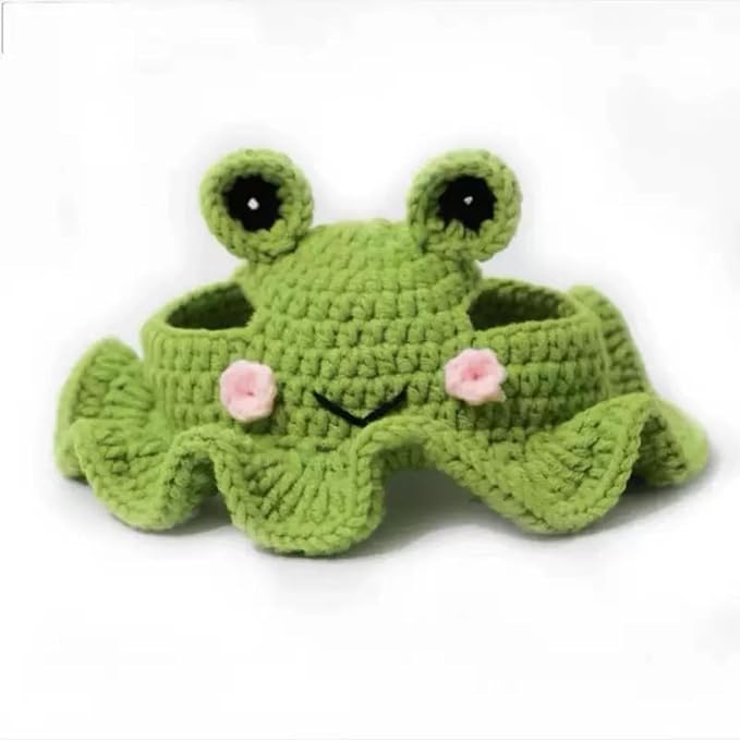 Handmade Knit Dog Costume – Adjustable Cute Frog Dog Hat & Collar for Cats and Small to Medium Dogs, Perfect for Birthday, Holiday, Daily Wear & Photoshoots