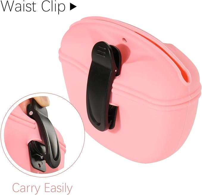 Cosmos 2 Pcs Pet Treat Bag Dog Training Pouch Silicone Portable Pet Training Container Dog Treat Holder with Buckle Closure and Waist Clip Dog Treat Pouches for Pet Training (Pink & Cyan)
