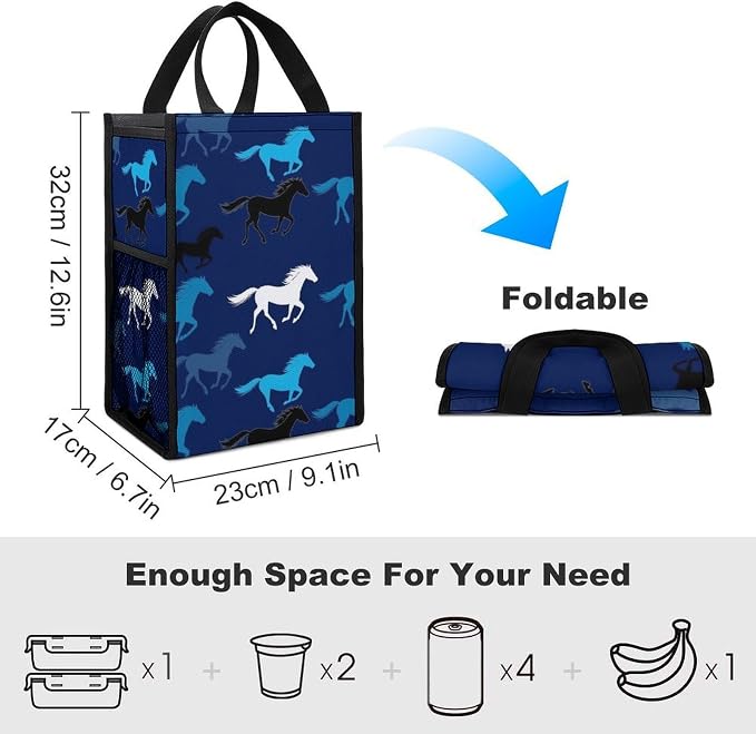Reusable Insulated Lunch Bags Thermal Lunch Tote Bag Portable Travel Lunchbox Compatible with Sea Blue Camouflage Camo Horse Food Containers Bag