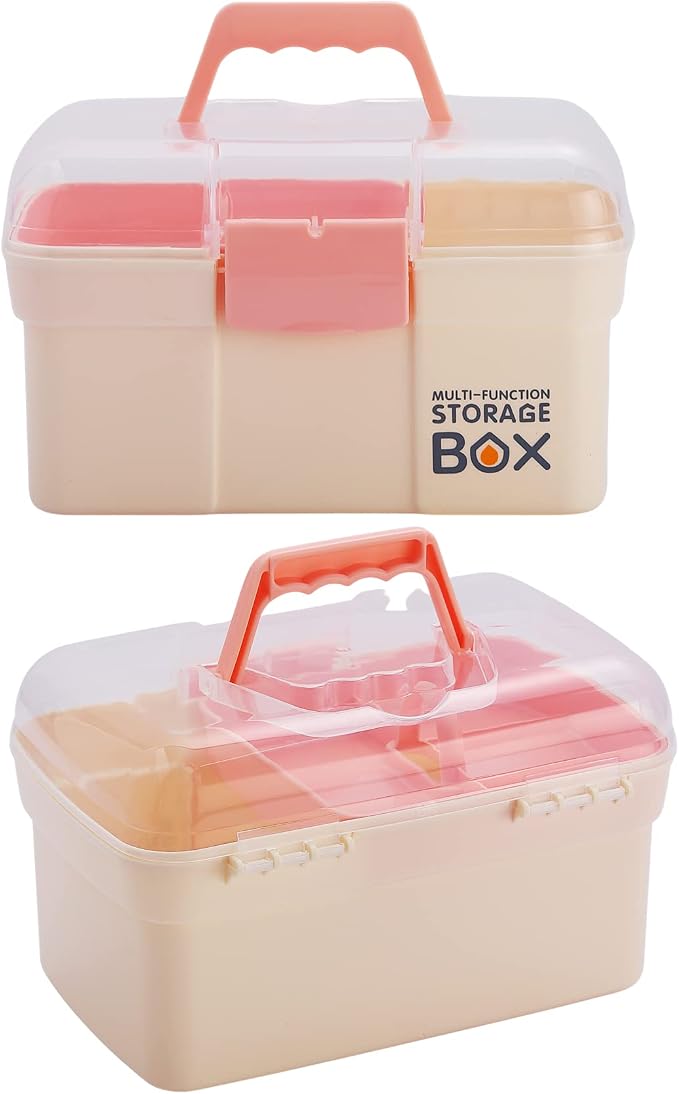 Kinsorcai 11'' Plastic Storage Box with Removable Tray, Multipurpose Organizer for Sewing, Art & Craft, Cosmetic (White)
