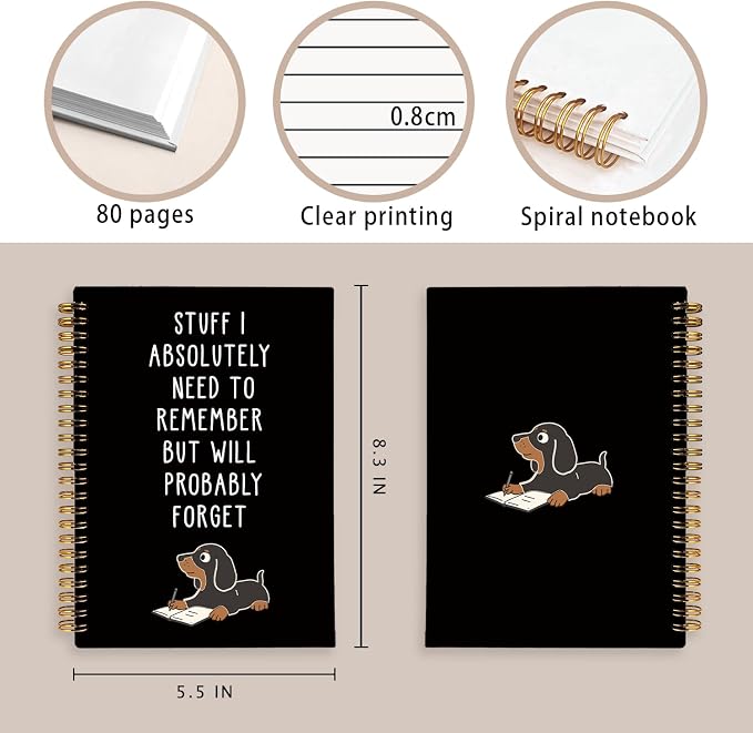 Funny Dachshund Notebook Gifts for Women & Men | Dachshund Spiral Notebook Journal, Funny Weiner Dog Gifts, Sausage Doxie Dog Gift, 5.5x8.3 Inch