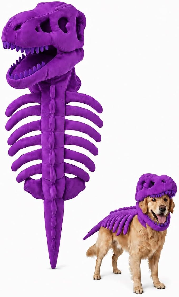Pet Dinosaur Costume Spinosaurus Skeleton Skull Mask Plush Spine Large Dogs | Soft Lightweight Headpiece with Raised Back Ridge and Tail Suited to Halloween Cosplay Parties Photos Birthdays Large Breeds