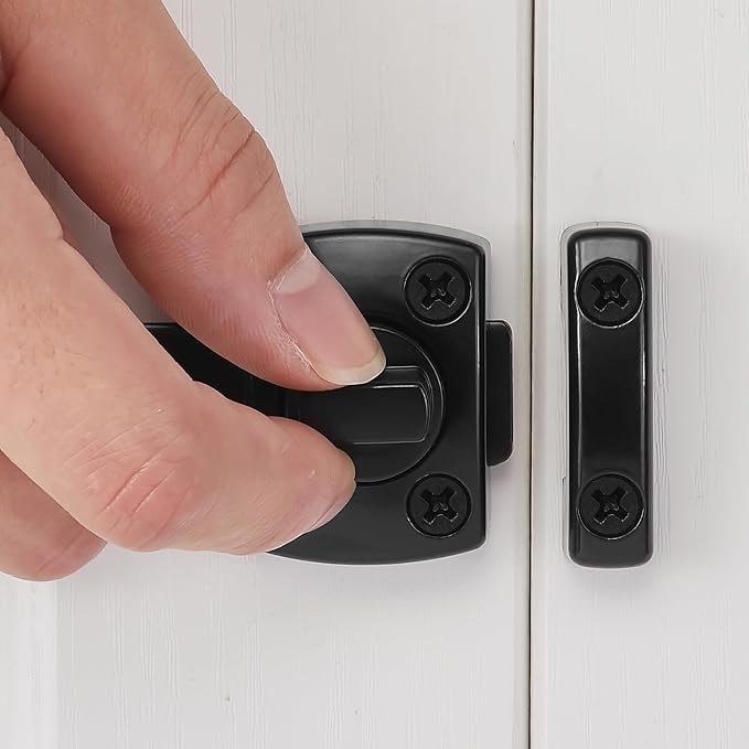 Black Rotate Bolt Gate Latches,Enhanced Security for Doors | Zinc Alloy Cabinet Lock,Pet Door Lock, for Drawer,Storage Box,Locker,Closet,Pet Cage,Wine Cabinet,Protect Privacy