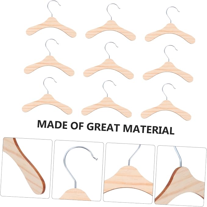 Unomor 10pcs Pet Clothes Hangers Wooden Dog Costume Rack Small Portable Organizer for Puppy Apparel and Coat Storage at Home