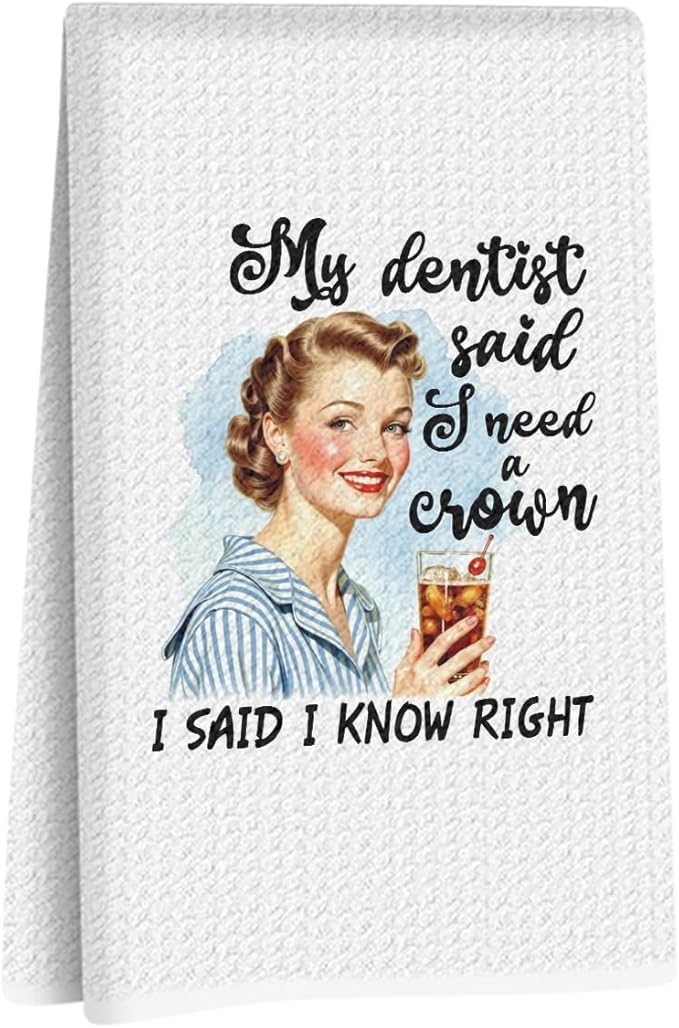 Hanamiya Na Funny Kitchen Towels, Hostess Gifts for Women, Reusable Tea Towels for Kitchen Home Farmhouse Decor, Funny Waffle Weave Dish Drying Towel, Ladies Gifts for Women Friend Mom, 24x14 Inch