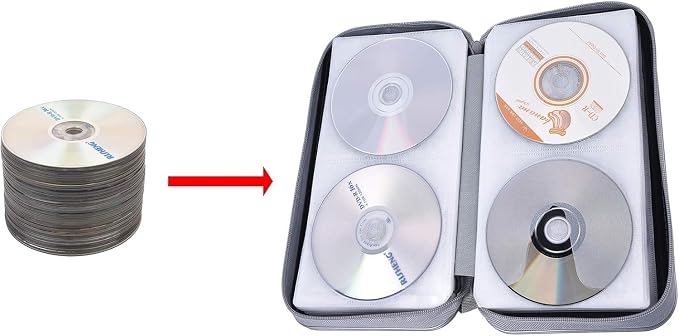 UENTIP CD Case,96 Capacity Hard Plastic DVD Case Holder for Car Home Travel | CD DVD Storage,Zipper Closure,Scratch-Resistant Sleeves,Stay Away Dust and Damp,Storage Music Video Gaming Discs Blu-ray