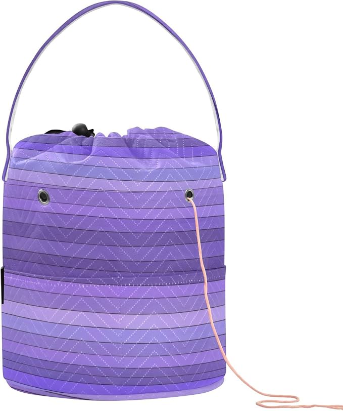 Tatenale Crochet Bag Yarn Bag Knitting Project Bag with Pockets and Handle Portable Yarn Storage Organizer Tangle Free 8.3x11 InchPurple Stripes12