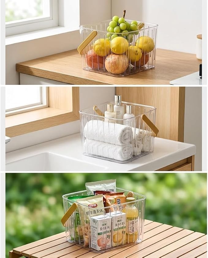 Clear Storage Basket Organizer, Portable Storage Box Bins for Use & Outdoor Camping, Transparent White