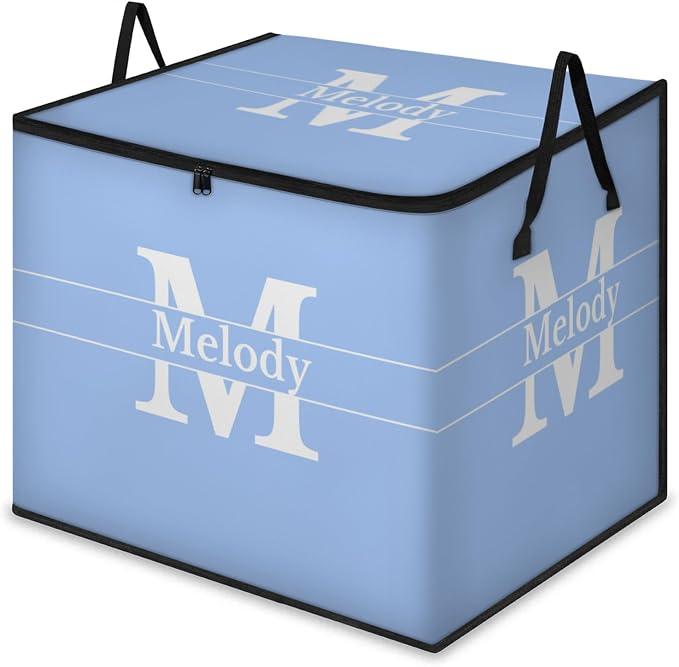 Custom Comforters Storage Basket with Lid, Personalized Name Large Organizer Bin for Pet/Children Toys, Books, Clothes, Perfect for Rooms/Playroom, Sky Blue with Initial Letter