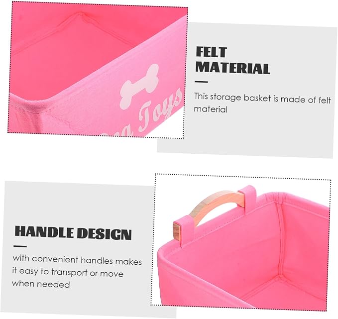 Felt Storage Organizer Basket with Handles for Clothing and Pet Plaything | Desktop Organizing, Countertop Use, Space Saving, Multi-Purpose Design, Fresh Elegant Style, Red Color