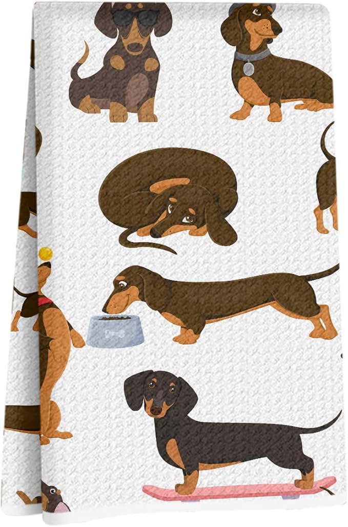 Hanamiya Na Dachshund Kitchen Towels 24x14 Inch, Dachshund Gifts Reusable Dish Towels for Kitchen Coastal Bathroom Decor, Waffle Weave Hand Cloth Tea Towel, Cute Weiner Dog Gifts for Women Friend