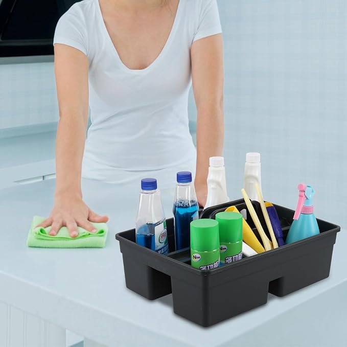 6 Packs Cleaning Tool Caddy with Handle, Plastic Cleaning Caddy | 3 Compartment Carry Caddy for Cleaning Products