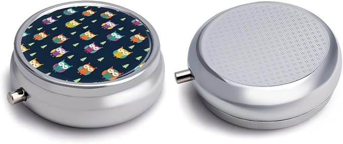 Small Pill Holder, Owl Round Waterproof Organizer, Travel Case for Vitamins, Pocket Purse Box for Daily Fitness