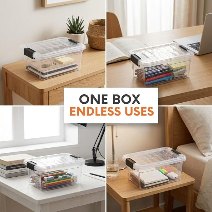 Superio 1.85 Quart Clear Plastic Storage Boxes with Lids, Stackable Organizer Containers, BPA-Free Storage Bins for Home, Office, School & Dorm, 5 Pack