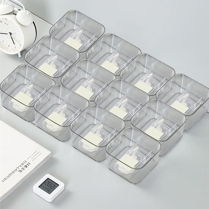6 PCS PET Square Desk Organizer Tray, Clear Drawer Organizer Set for Home Office, Desk Drawers Dividers Makeup Vanity Storage Bins Kitchen Utensils
