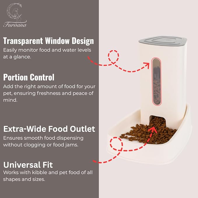 Automatic Food Dispenser and Waterer Set (Pack of 2) with 3.8L Large Capacity, Smart Siphon System for Fresh Hydration, Stable Anti-Tip Design, Off White, Includes a Doggy Photo Frame