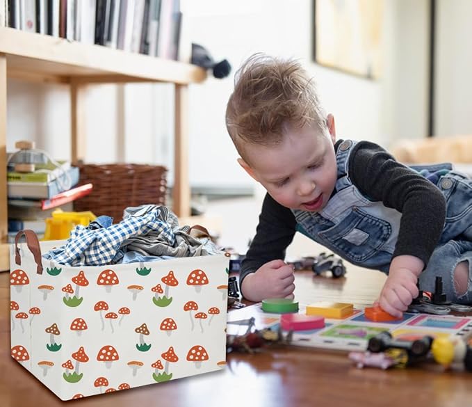 Kids Basket Mushroom Baskets Boys and Girls Basket Rectangular Cute Storage Bin for Room Decor(Mushroom)