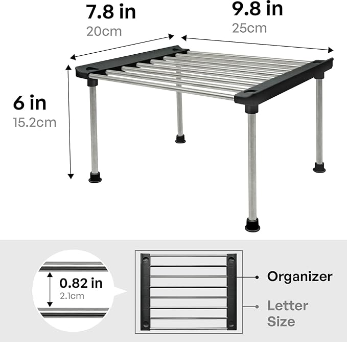 Cabinet Organizer Shelf, Set of 2 Stackable Kitchen Counter Shelves, Kitchen Cabinet Organizers and Storage, Pantry Storage Shelf Organizer, 9.8 x 7.8 x 6.1 - Black (Pack of 2)