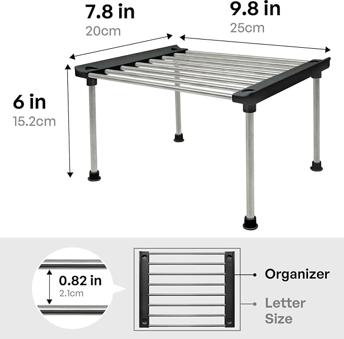 Set of 2 Stackable Cabinet Organizer Shelf 9.8 x 7.8 x 6.1 Black | Kitchen Counter Shelves, Kitchen Cabinet Organizers and Storage, Pantry Storage Shelf Organizer